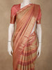 Soft Coral Peach and Warm Gold Striped Zari Woven Design Pure Kanchipuram Silk Saree with Zari Border