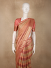 Soft Coral Peach and Warm Gold Striped Zari Woven Design Pure Kanchipuram Silk Saree with Zari Border
