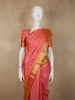 Soft Coral Pink Stripes and Peacock Zari Woven Design Pure Kanchipuram Silk Saree with Zari Border