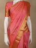 Soft Coral Pink Stripes and Peacock Zari Woven Design Pure Kanchipuram Silk Saree with Zari Border
