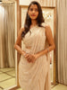 Soft Cream Abstract Sequins and Beads Embroidered Design Georgette Ready To Wear Saree with Designer Blouse