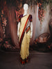Soft Cream Floral Butta Zari Woven Design Pure Kanchipuram Silk Saree with Contrast Double Zari Border