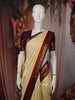 Soft Cream Floral Butta Zari Woven Design Pure Kanchipuram Silk Saree with Contrast Double Zari Border