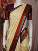 Soft Cream Floral Butta Zari Woven Design Pure Kanchipuram Silk Saree with Contrast Double Zari Border