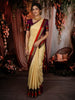 Soft Cream Floral Butta Zari Woven Design Pure Kanchipuram Silk Saree with Contrast Double Zari Border