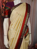 Soft Cream Floral Butta Zari Woven Design Pure Kanchipuram Silk Saree with Contrast Double Zari Border