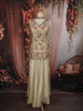 Soft Cream Floral Vine Thread and Beads Embroidered Design Tissue Part Wear Palazzo Suit with Choker Dupatta