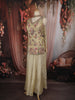 Soft Cream Floral Vine Thread and Beads Embroidered Design Tissue Part Wear Palazzo Suit with Choker Dupatta