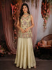 Soft Cream Floral Vine Thread and Beads Embroidered Design Tissue Part Wear Palazzo Suit with Choker Dupatta