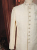 Soft Cream Floral Woven Design Jacquard Indo Western Men's Sherwani Suit