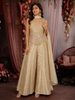 Soft Cream Heavy Mirror and Thread Embroidered Design Semi Silk Palazzo Suit with Choker Dupatta