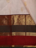 Soft Cream Paisley Butta Zari Woven Design Pure Kanchipuram Silk Saree with Multicolor Zari Border