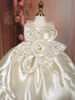 Soft Cream Sequins Embroidered Design Tissue Organza Kids Party Frock With 3D Floral Appliqué