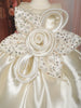 Soft Cream Sequins Embroidered Design Tissue Organza Kids Party Frock With 3D Floral Appliqué