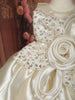 Soft Cream Sequins Embroidered Design Tissue Organza Kids Party Frock With 3D Floral Appliqué
