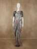 Soft Dove Grey Floral and Animal Motif Printed Design Tussar Saree