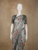 Soft Dove Grey Floral and Animal Motif Printed Design Tussar Saree