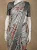Soft Dove Grey Floral and Animal Motif Printed Design Tussar Saree