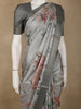 Soft Dove Grey Floral and Animal Motif Printed Design Tussar Saree