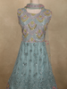 Soft Dusty Blue Floral Thread and Mirror Embroidered Design Net Anarkali Gown with Dupatta