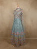 Soft Dusty Blue Floral Thread and Mirror Embroidered Design Net Anarkali Gown with Dupatta