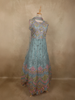 Soft Dusty Blue Floral Thread and Mirror Embroidered Design Net Anarkali Gown with Dupatta