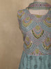 Soft Dusty Blue Floral Thread and Mirror Embroidered Design Net Anarkali Gown with Dupatta