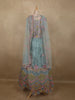 Soft Dusty Blue Floral Thread and Mirror Embroidered Design Net Anarkali Gown with Dupatta