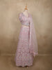 Soft Dusty Blush Pink Floral Thread and Beads Embroidered Design Net Lehenga With Net Dupatta