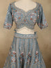 Soft Dusty Ice Blue Floral Zari and Mirror Embroidered Design Net Lehenga With Net Dupatta