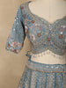 Soft Dusty Ice Blue Floral Zari and Mirror Embroidered Design Net Lehenga With Net Dupatta