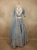 Soft Dusty Ice Blue Floral Zari and Mirror Embroidered Design Net Lehenga With Net Dupatta