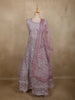 Soft Dusty Mauve Pink Floral Thread and Mirror Embroidered Design Net Anarkali Gown with Dupatta
