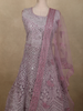 Soft Dusty Mauve Pink Floral Thread and Mirror Embroidered Design Net Anarkali Gown with Dupatta