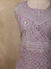 Soft Dusty Mauve Pink Floral Thread and Mirror Embroidered Design Net Anarkali Gown with Dupatta