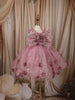 Soft Dusty Pink Shimmer Embellished Design Net Kids Party Wear Frock