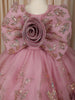 Soft Dusty Pink Shimmer Embellished Design Net Kids Party Wear Frock
