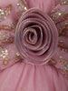 Soft Dusty Pink Shimmer Embellished Design Net Kids Party Wear Frock