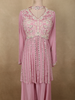 Soft Dusty Rose Pink Floral Beads Embroidered Design Georgette Peplum Palazzo Suit