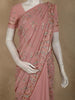 Soft Dusty Rose Pink Floral Thread Embroidered Design Chiffon Saree