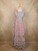 Soft Dusty Rose Pink Floral Thread and Mirror Embroidered Design Net Anarkali Gown with Dupatta