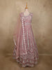 Soft Dusty Rose Pink Floral Thread and Mirror Embroidered Design Net Anarkali Gown with Dupatta