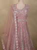 Soft Dusty Rose Pink Floral Thread and Mirror Embroidered Design Net Anarkali Gown with Dupatta