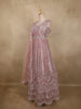 Soft Dusty Rose Pink Floral Thread and Mirror Embroidered Design Net Anarkali Gown with Dupatta