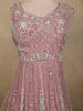 Soft Dusty Rose Pink Floral Thread and Mirror Embroidered Design Net Anarkali Gown with Dupatta