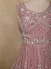 Soft Dusty Rose Pink Floral Thread and Mirror Embroidered Design Net Anarkali Gown with Dupatta