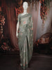 Soft Dusty Sage Green Floral Printed Design Chiffon Fancy Saree with Thread Work Border