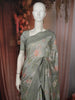 Soft Dusty Sage Green Floral Printed Design Chiffon Fancy Saree with Thread Work Border