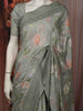 Soft Dusty Sage Green Floral Printed Design Chiffon Fancy Saree with Thread Work Border