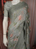 Soft Dusty Sage Green Floral Printed Design Chiffon Fancy Saree with Thread Work Border